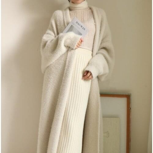 2020 New Autumn Long Water-Like Cashmere Cardigan Coat Women Oversized Warm Knitted Sweater Winter Elegant Knitted Outwear Z629