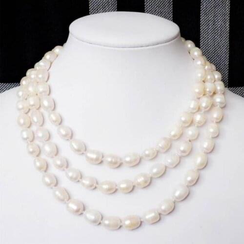 Charming Fashion jewelry 8-9MM white Akoya Cultured Pearl Necklace 48"
