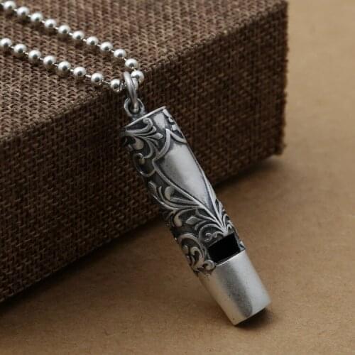 Manufacturers Wholesale S990 Sterling Silver Jewelry Thai Silver Retro Smooth Orchid Vine Men And Women Whistle Pendant
