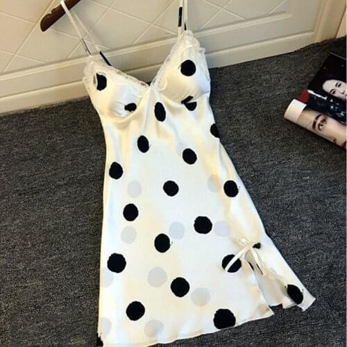 Hirigin Sexy Women V-Neck Lace Stain Sleepwear Dot Print Deep V Pajamas Set Femme Sleeveless Lingerie Nightgown Babydolls