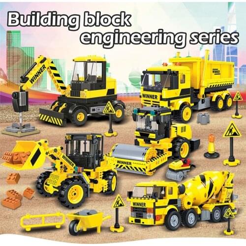 DIY Loader Vehicle Building Blocks Sets City Engineering Trucks Mixer Car Combination Road Roller Bricks Toys For Children