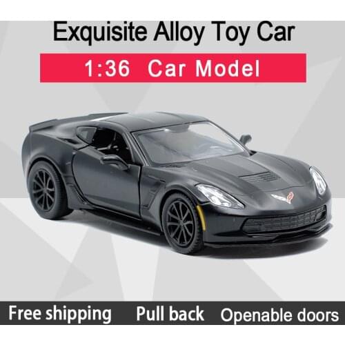 RMZ CITY 1:36 Corvette C7 Cool Black Alloy Diecast Car Model Toy With Pull Back For Children Gifts Toy Collection