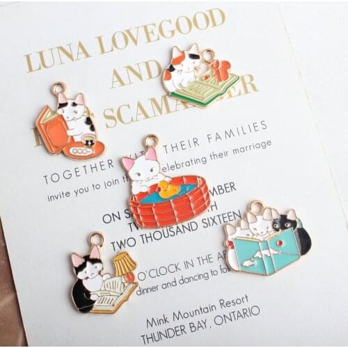 10pcs/lot Cute Animal Enamel Fishing Cat Charms For Jewelry Making Fashion Bracelet DIY Findings Necklace Pendant Finding XL822