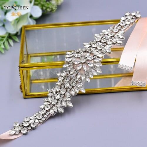 TOPQUEEN S319 Sparkle Belt for Wedding Gowns Wedding Dress Belts with Rhinestones Bridal Belt Navy Wedding Gown Belts and Sashes