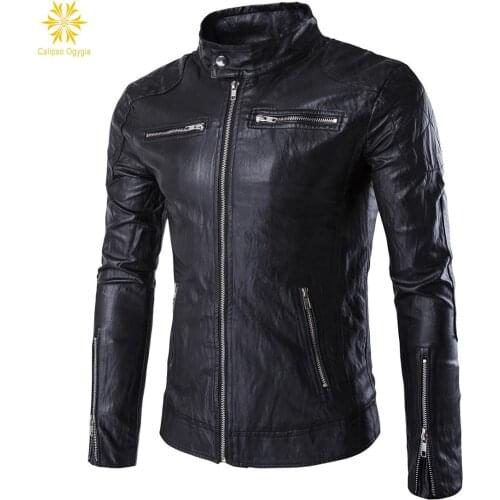 M-5XL Plus Size NEW Spring Fashion Mens leather motorcycle coats jackets washed Black leather Jacket coat Blouson Moto Homme