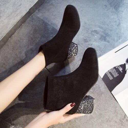 Womens shoes 2020 new autumn and winter warm boots thick with shiny zipper booties