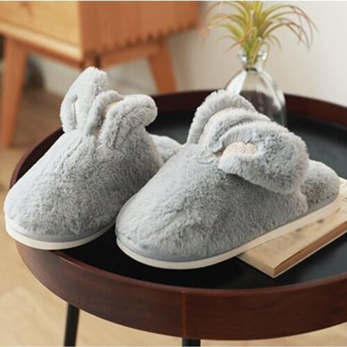 Women Winter Slipers Female Warm Plush Cute Shoes Rabbit Soft Flock Flats Ladies Casual Cartoon Solid Footwear Fashion 2020