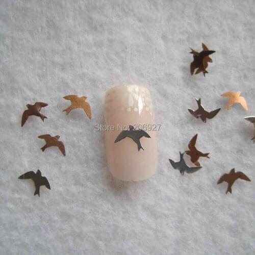 MS286-1 100pcs Silver Cute Swallow Metal Sticker Nail Art Metal Sticker Nail Art Decoration Non-adhesive Sticker