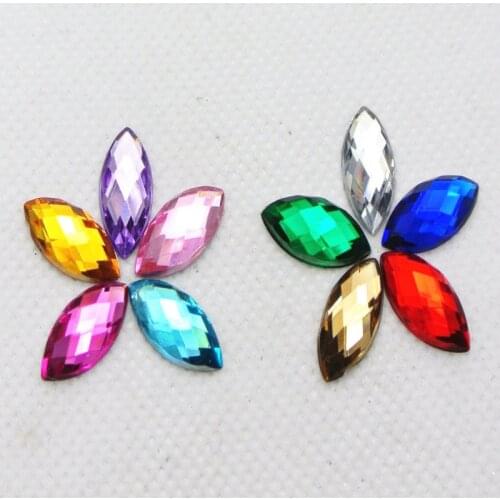 200pcs Acrylic Flatback Faceted Horse Eye Rhinestone bead Mixed Color 7X15mm No Hole