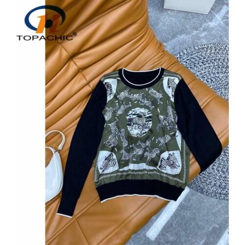 9.7 High Quality Zebra Animal Print Spliced O-Neck Long Sleeve Wool Knit Pullover Women Sweater