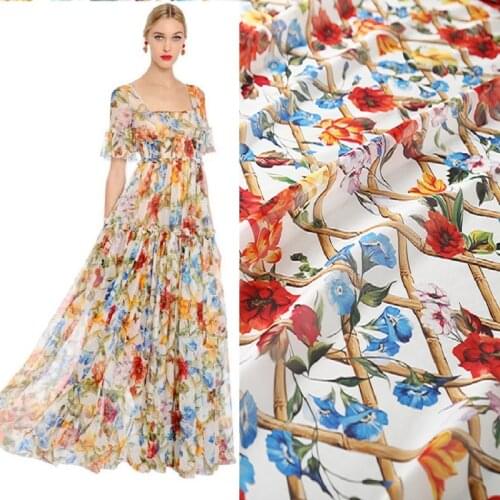Satin Chiffon Printed Fabric Fence Jacquard Fabric 100% Polyester Fabric for Dress Textile Sewing Fabric by Yard