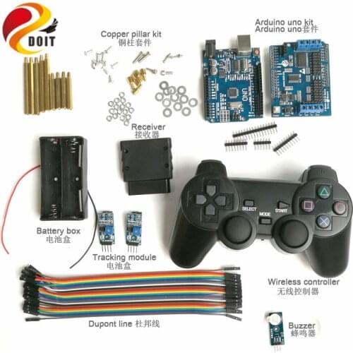 Wireless Handle Control Kit with UNO Board+ Motor Drive Shield Board+ Joystick Controller+Tracking+Buzzer for Arduino Robot Car