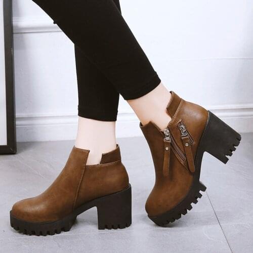 Fashion Boots Women New Autumn Winter Double Zippers Ladies Shoes High Heels Round Toe Platform Shoes Ankle Boots for Women