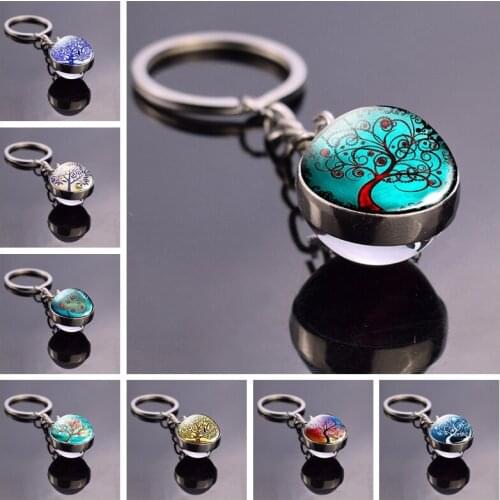 Tree of Life Glass Ball Key Chain Fashion Accessories Gustav Klimt Art Key Chain Key Rings Birthday Gift Tree of Life Jewelry