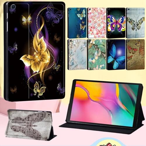 Cover Case for Samsung Galaxy Tab A 10.1 2019 T510 T515/Tab A 10.5 T590 T595/Tab A 8.0 T290 T295 Butterfly Flip Tablet Case +pen