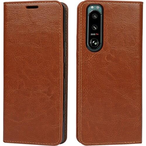 For Sony Xperia 5 III Case 6.5" 100% Natural Genuine Leather Skin Phone Case On For Xperia5 III XQBQ62/G Flip Wallet Book Cover