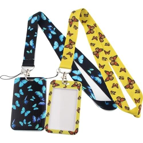 DZ1221 New Animals Monarch butterfly Lanyard Credit Card ID Student Bus Badge Holder Women Hang Rope keychain Keyring Gifts