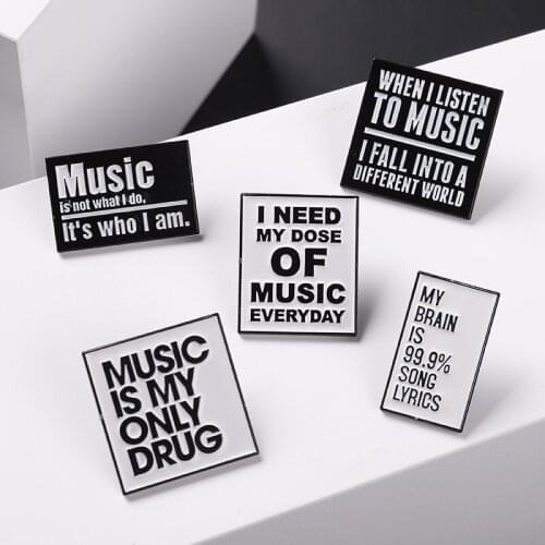 Sentence Series Enamel Pin Quote “When I Listen to Music I Fall into A Different World ” Accessories Custom Brooches Badge Gift
