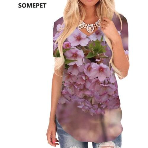 SOMEPET Natural T-shirt women Flowers Shirt Print Leaf V-neck Tshirt Harajuku T-shirts 3d Womens Clothing Punk Rock Cool New