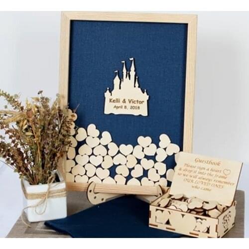 Personalized castle wedding guest book Rustic Elegant Alternative drop box Wedding Guest Book with Signature Hearts