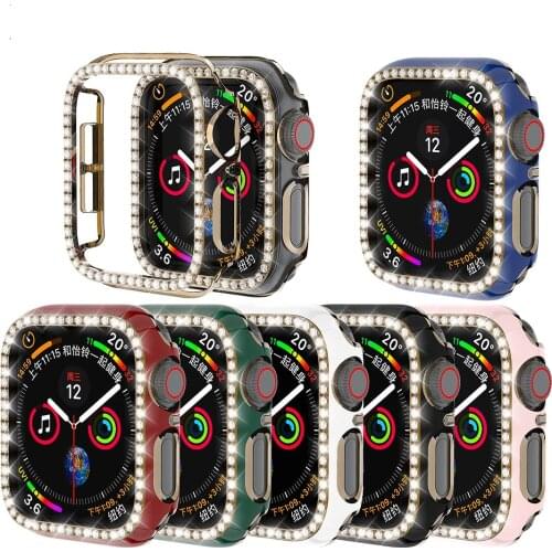 IWatch 6D Dazzling Carving PC Single Row Diamond Protective Case For Apple Watch 6 5 4 3 2 1 38mm 40MM film For iWatch 44mm 42MM