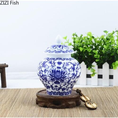 Ceramic Tea Caddy Black Tea Sealed Pot Peony Pattern Blue and White Porcelain Decoration Classic Vintage Home Decor Storage Jar