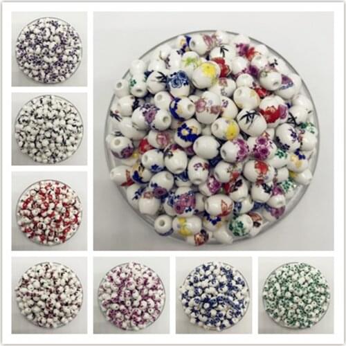 30pcs/lot 8x11mm Oval Shape Ceramic Beads Porcelain Beads Straight Hole Flower Loose Spacer Beads Handmade DIY Jewelry Making