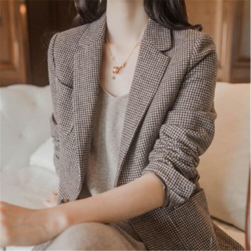 Classic Coffee Color Plaid Women Suit Elegant Business Interview Blazer