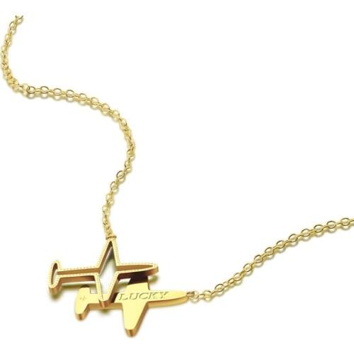 Personalized conjoined airplane pendant necklace 925 sterling silver simple chain Fashion Rose gold Chocker jewelry gift