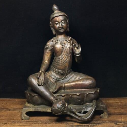 10"Tibet Temple Collection Old Bronze Cinnabar Lacquer Northern Wei Buddha Bench buddha Sakyamuni Enshrine the Buddha