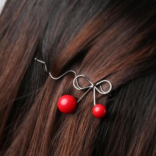 Pretty Red Cherry Shaped Bowknot Hairpin Twist Hair Clip Hair Pins Barrette Headwear Jewelry Hair Accessories Drop Shipping NEW