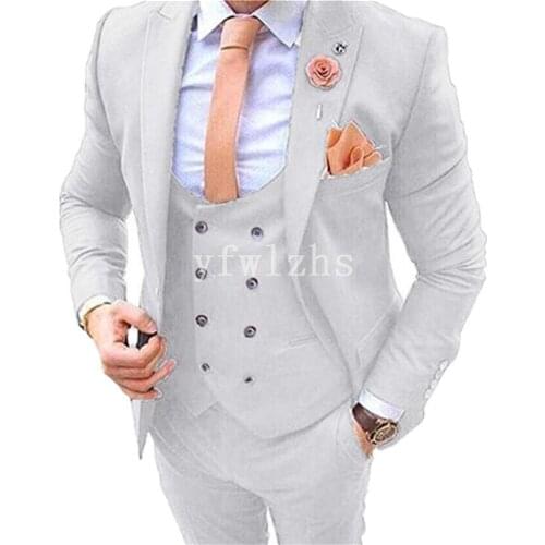 Handsome One Button Groomsmen Peak Lapel Groom Tuxedos Wedding Dress Men Suits Blazer Prom Dinner (Jacket+Pants+Tie+Vest) B33