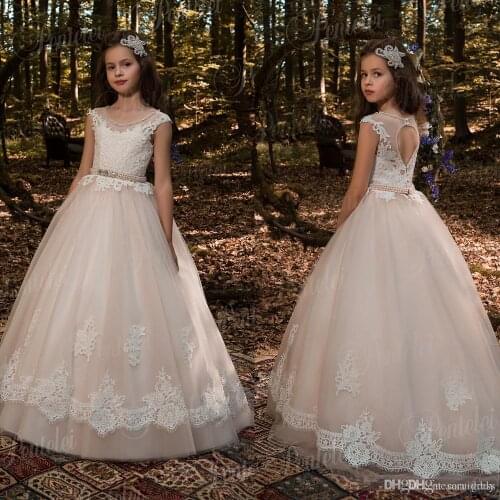 Lovely Flower Girl Dresses Ball Gown Jewel Floor Length Girls Pageant Dresses With Lace Tulle For Wedding