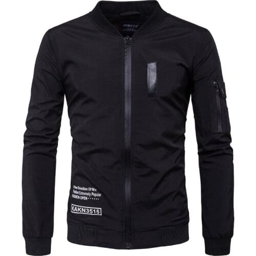 New Spring Flight Jacket Men Fashion Black Letter Print Jacket Male Thin Coat Top quality Casual Bomber Jacket Zippers Clothing