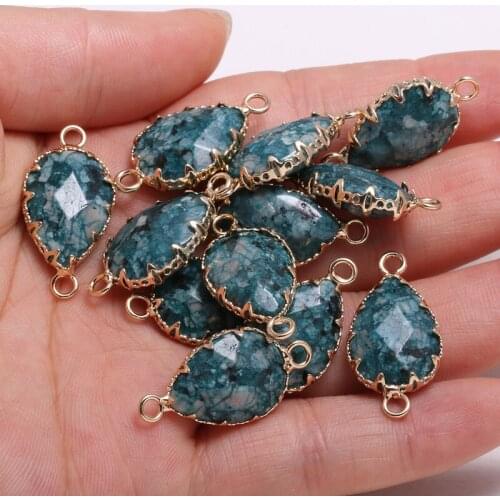 Lapis lazulis drop-shaped gold-plated semi-precious stone connector for jewelry making temperament accessories size 13x26mm