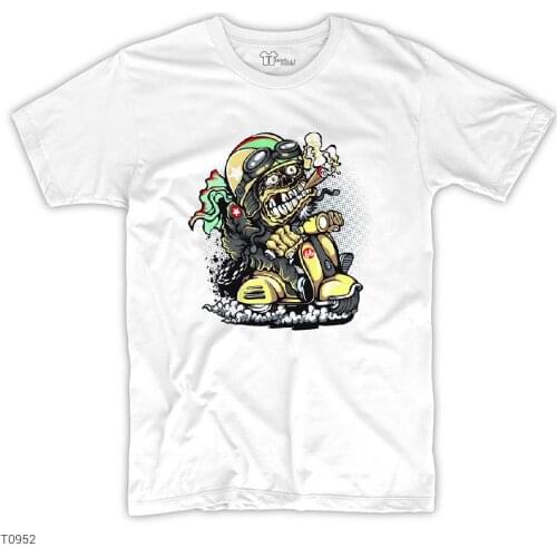 Monster Scooter Rider Printed White Men Women Unisex Tshirt High Quality Famous Turkish Fabric Textile Production