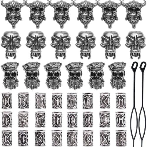 Nordic Rune Beads Mens Beard Wig Dirty Braid Buckle Hair Loop Scandinavian Rune Accessories Viking Amulet Jewelry