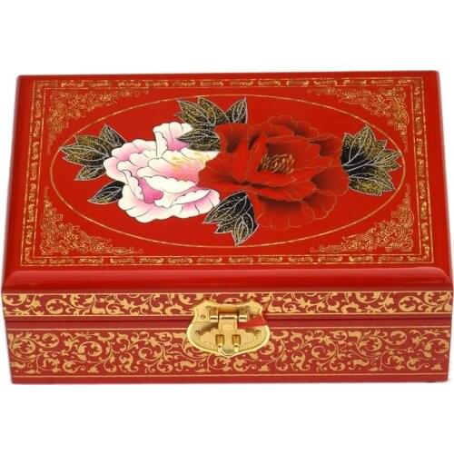 NEW Chinese handmade classic wooden lacquer & Blooming flowers 2 layers Jewelry box