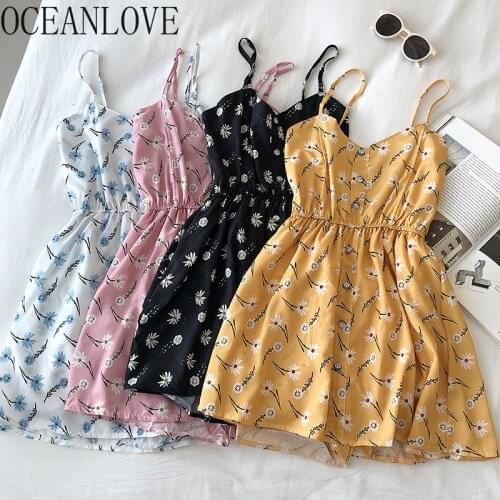 OCEANLOVE Floral Sweet Women Dress High Waist Sexy Beach Style Fashion Vestidos V Neck Print Chic 2020 Summer Dresses 15678