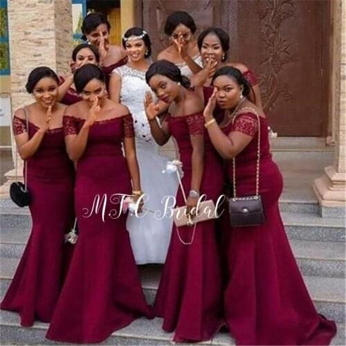 2019 Wholesale African Bridesmaid Dresses Short Sleeve Mermaid Long Wedding Party Dress Cheap Maid Of Honor Gowns Custom Made