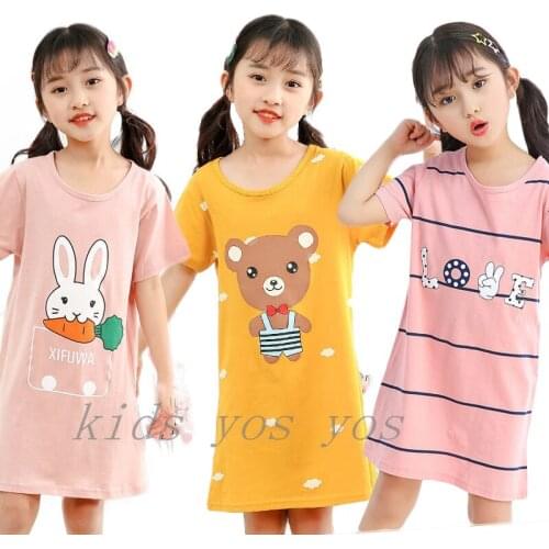 Baby Girls Nightgowns Cartoon Night Wear Summer Nightdress Cute Big Girls Homewear Sleepskirt Pijama Cotton Pyjamas Kids Clothes