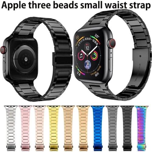 Stainless Steel Strap for Apple Watch 6 5 /SE 38mm 40mm Metal Band Three-Bead Butterfly Buckle Wristband for Iwatch 4 3 42/44mm