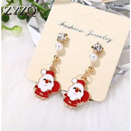 ZYZQ Christmas Earrings Crystal Snowflake Jewelry Christmas Bell Drop Earring For Women New Years gift Jewelry Accessories