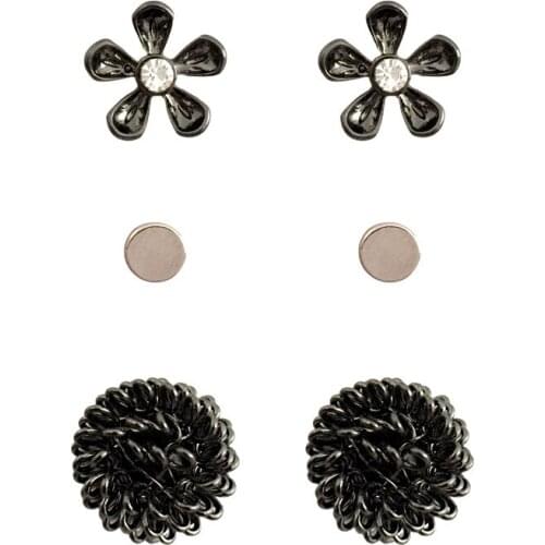 2020 New Arrivals Punk Black Hematite Knoted Small Ball Floral Trio Stud Earrings Set For Women Girl Special 3 Pairs Earrings