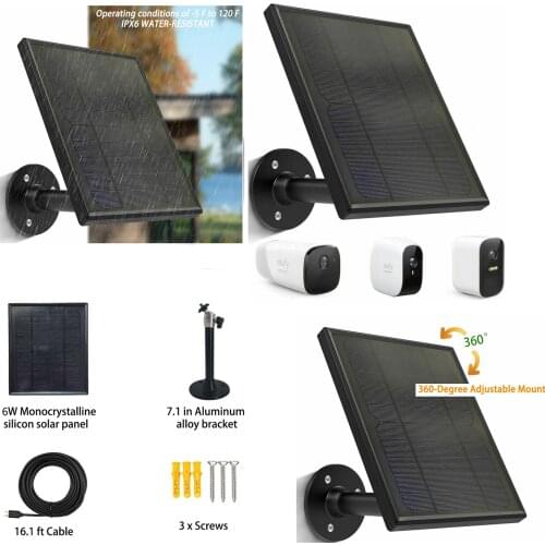 6w Solar Panel for eufyCam 2C/2C Pro/E/2 Pro , Aluminum Alloy Bracket Wall Mount 13ft Power Cable(Black)