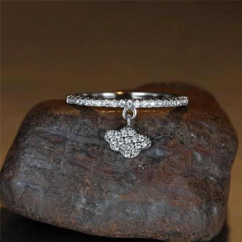 Retro Gold Silver Color Wedding Ring White Zircon Crystal Stone Ring Creative Small Cloud Pendant Rings For Women Bridal Jewelry