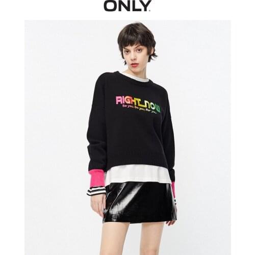 ONLY Womens Round Neckline Embroidered Letters Knit Sweater | 120124513
