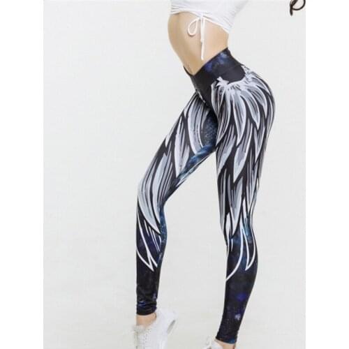 Gym Seamless Fitness Yoga Leggings Tummy Control Angel Wings Print Women Sports Pants Running Sportswear Stretchy