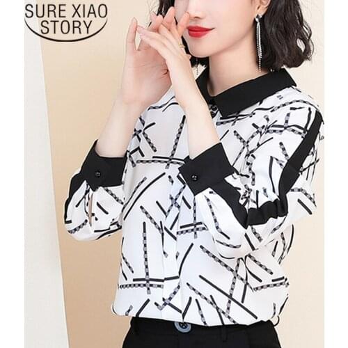 2021 New Fashion Casual Chiffon Women Shirt Long Sleeve Women Tops Turn-down Collar Elegant Women Clothing Button Autumn 5984 50