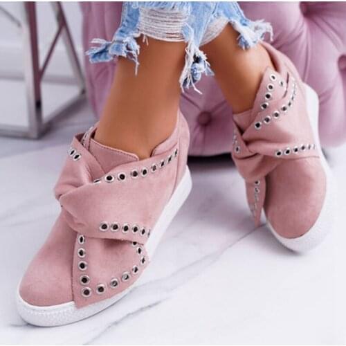 2020 Summer Women Sneakers Ladies Suede Bow Tie Slip On Comfort Vulcanized Shoes Female Increase In Flats Footwear